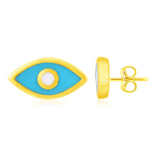 Load image into Gallery viewer, Yellow Gold 14K Blue Evil Eye Fancy Earrings with Enamel