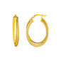 Yellow Gold 14k Two Part Textured Twisted Oval Hoop Earrings in Hinged Snap Back