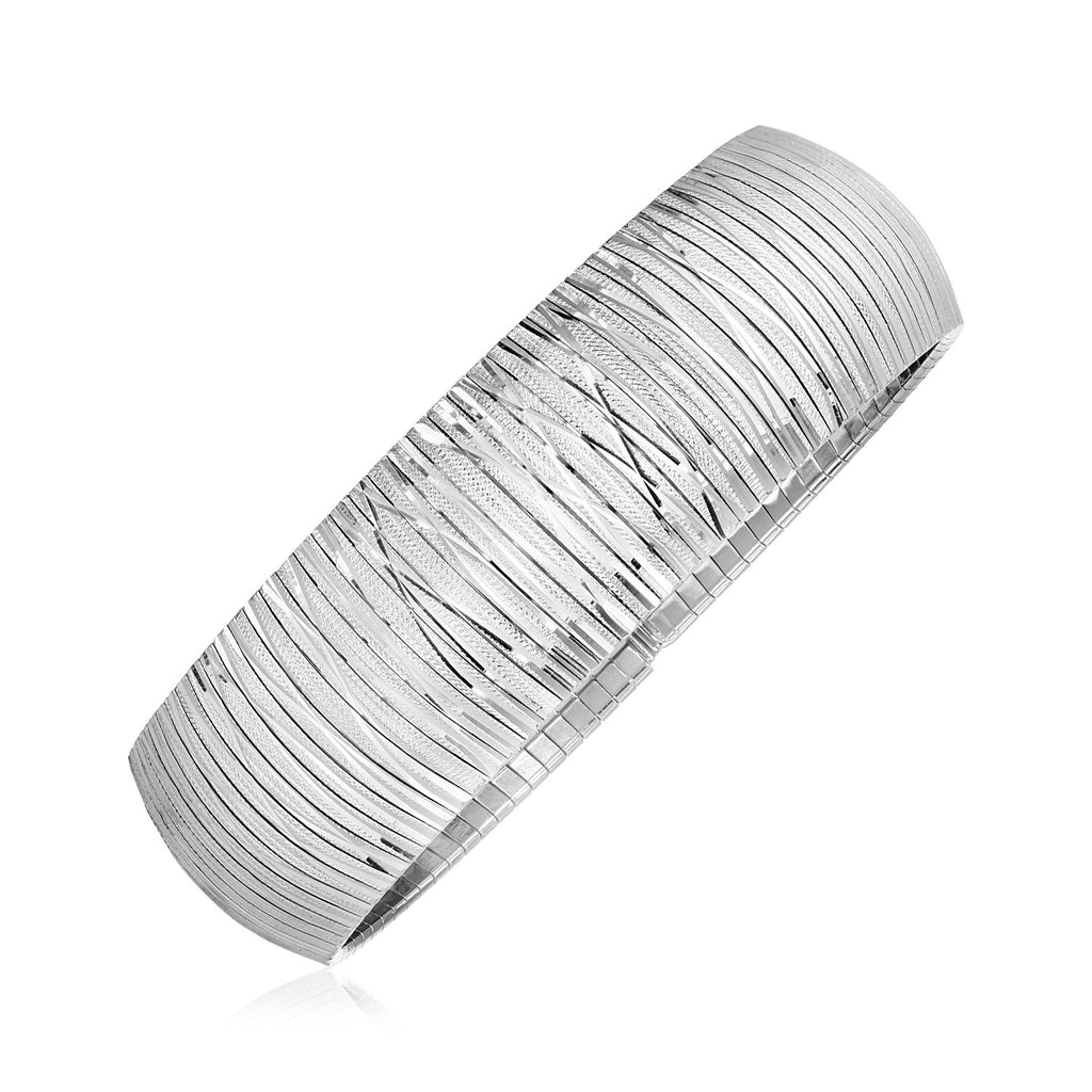 Sterling Silver Women's Serpentine Style Rounded Bracelet with Linear Texture