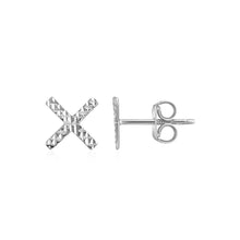Load image into Gallery viewer, White Gold 14k Textured X Post Earrings with Pushback Clasps