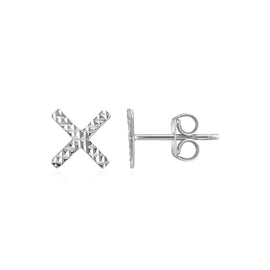 White Gold 14k Textured X Post Earrings with Pushback Clasps