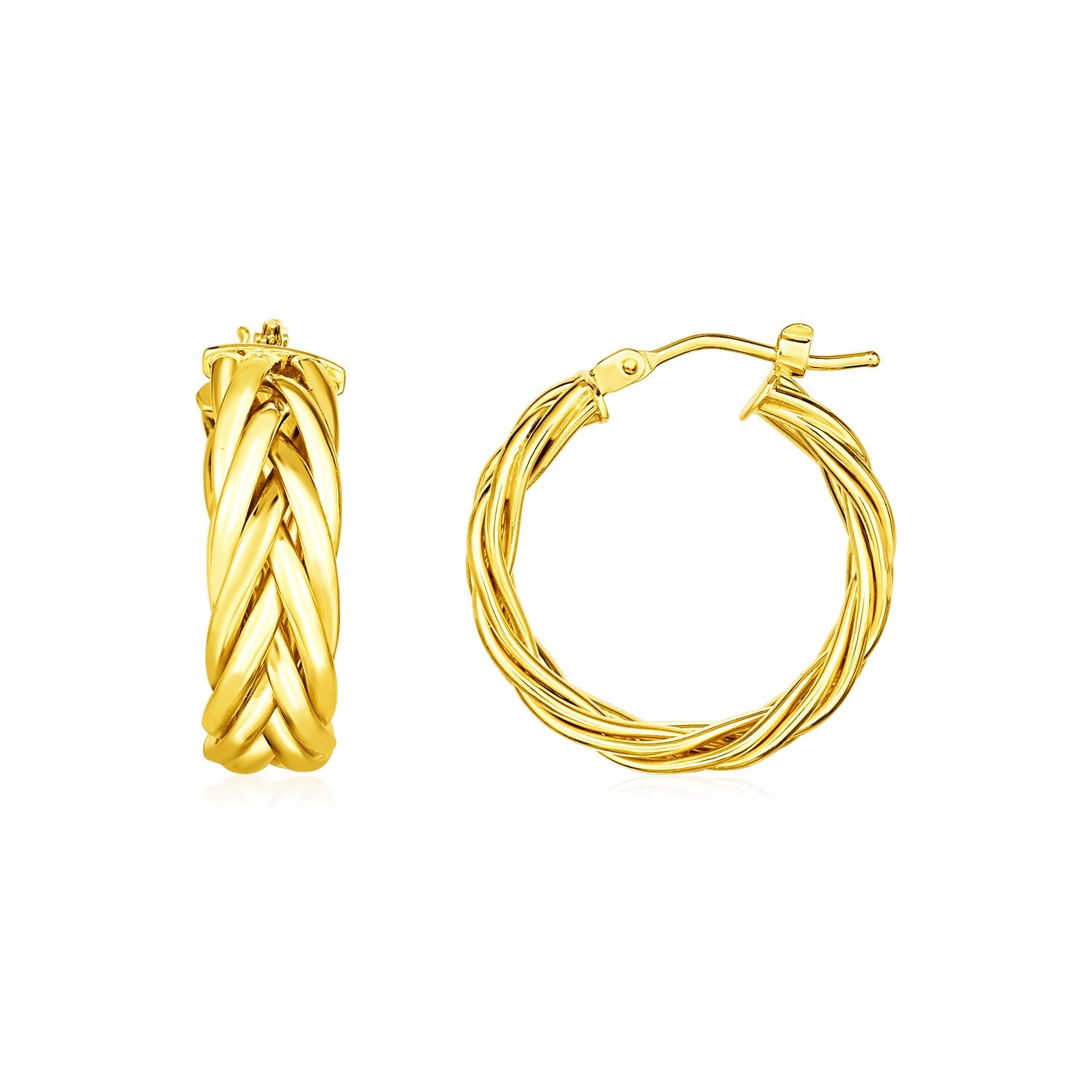 Yellow Gold 14k Braided Hoop Earrings in Hinged Snap Back for Any Ocassions