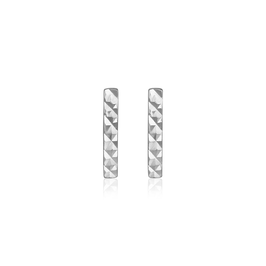 White Gold 14k Texture Bar Earrings