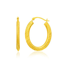 Load image into Gallery viewer, Yellow Gold 14k Oval Line Texture Hoop Earrings with Snap Lock