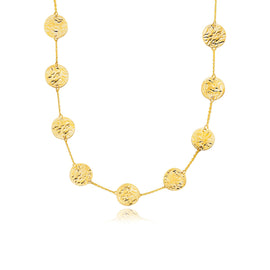 Yellow Gold 14k Women's Textured Disc Long Layering Necklace