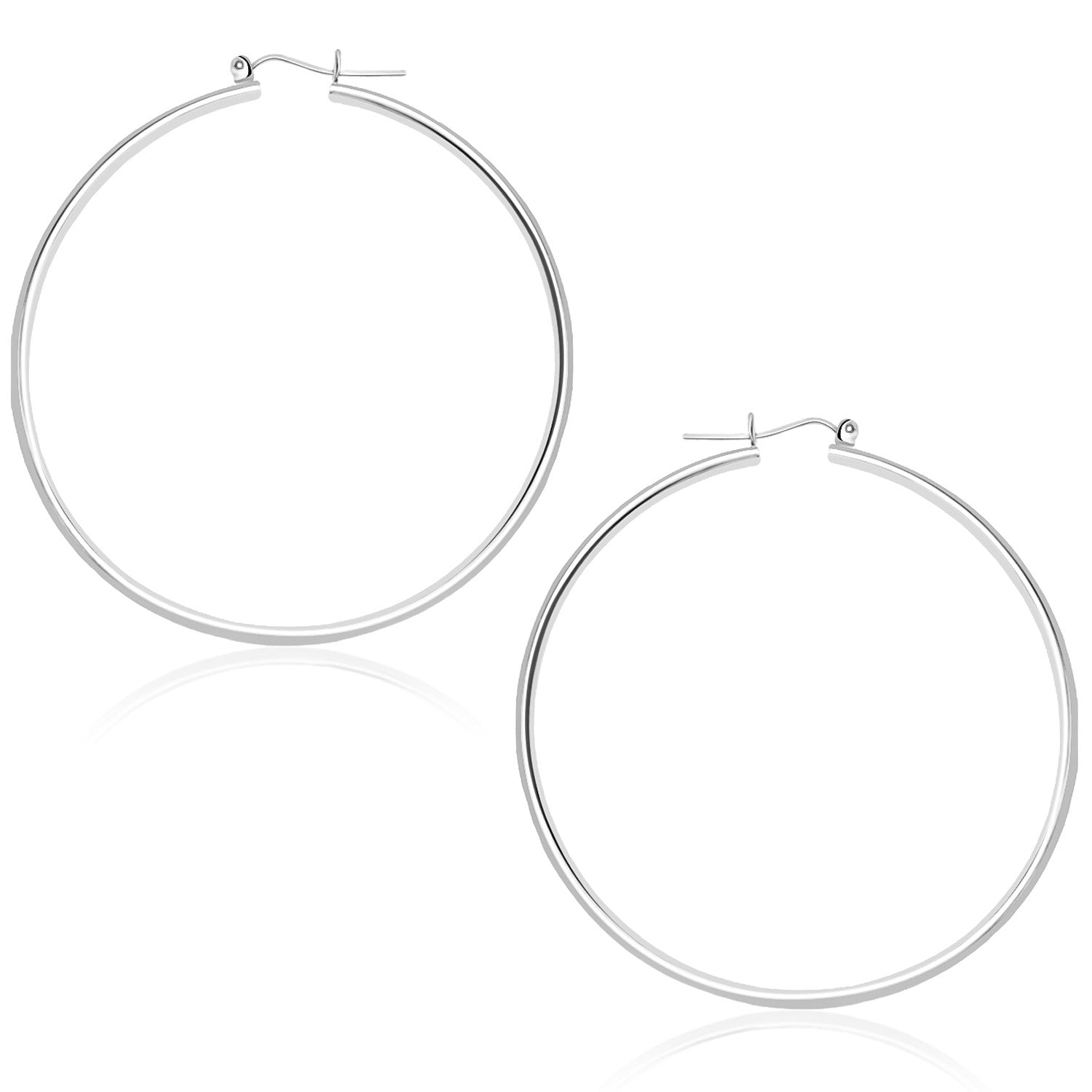 White Gold 14k 45 mm Polished Hoop Earrings with Snap Lock Backing