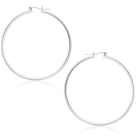 White Gold 14k 45 mm Polished Hoop Earrings with Snap Lock Backing