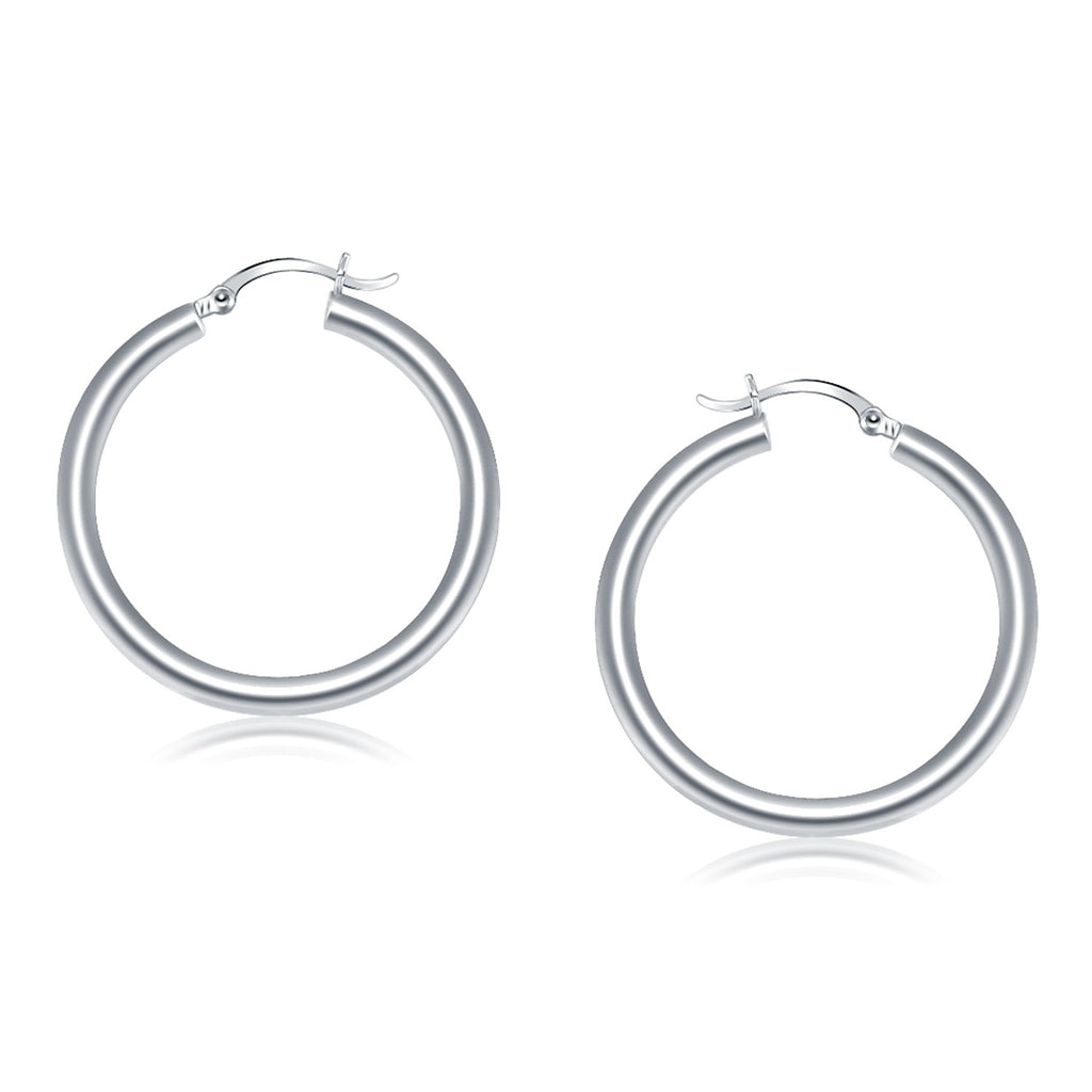 White Gold 14k 40 mm Polished Hoop Earrings with Snap Lock