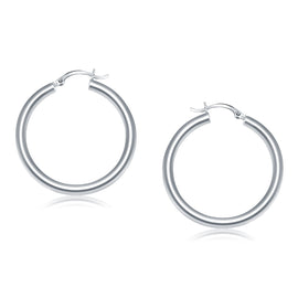 White Gold 14k 40 mm Polished Hoop Earrings with Snap Lock