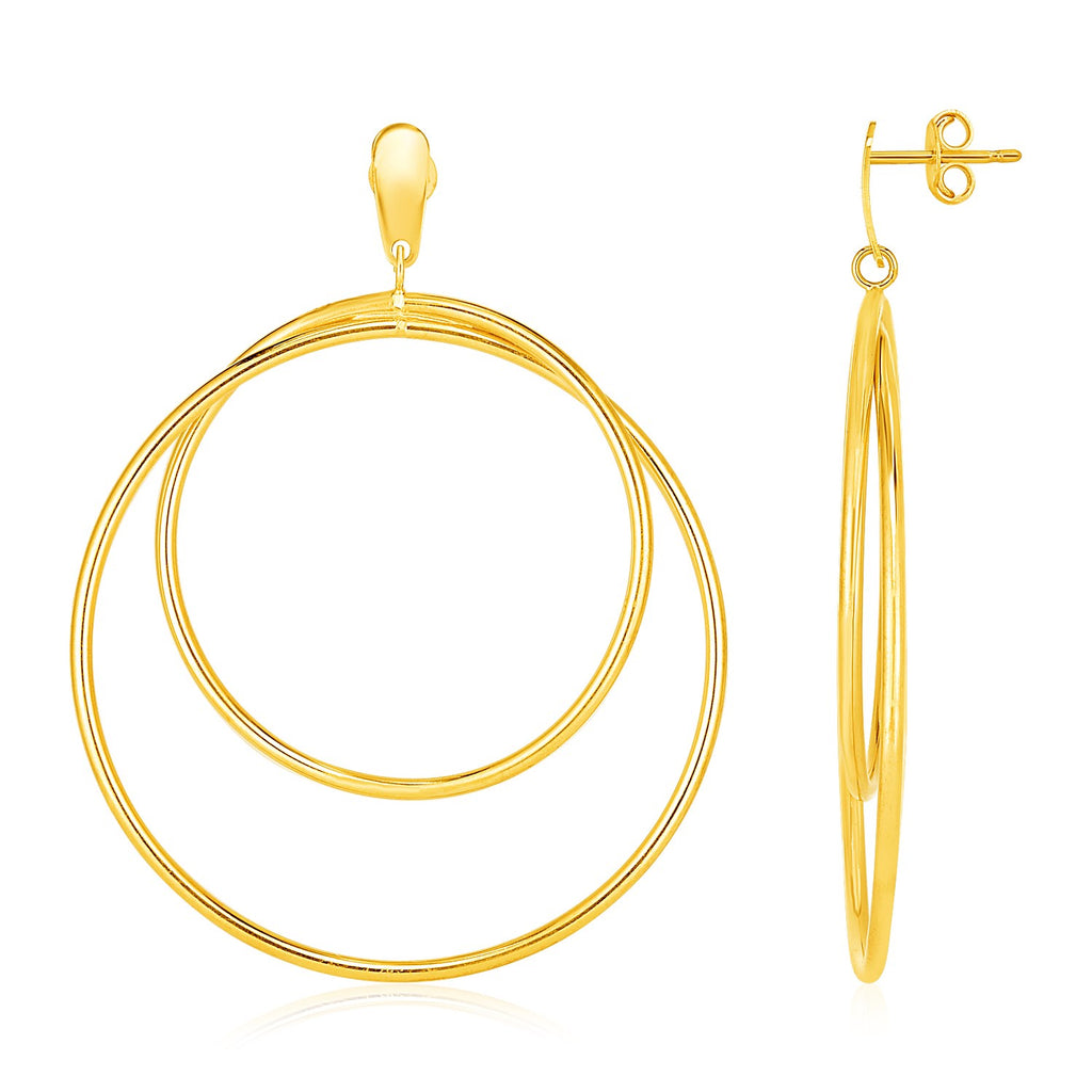 Yellow Gold 14k Post Dangling Earrings with Open Polished Circle