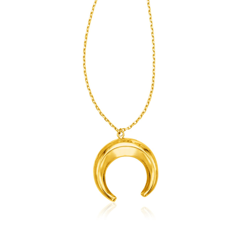 Yellow Gold 14k 17 inch Women's Fancy Necklace with Domed Moon Motif Pendant
