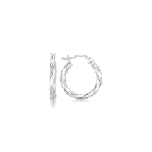 Load image into Gallery viewer, Sterling Silver Polished Twist Design Hoop Earrings