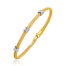 Load image into Gallery viewer, Yellow Gold 14k 4.0mm Basket Weave Bangle with Cross Diamond Accents