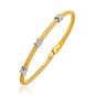 Yellow Gold 14k 4.0mm Basket Weave Bangle with Cross Diamond Accents