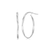 White Gold 14k Twist Motif Oval Hoop Earrings with Snap Lock