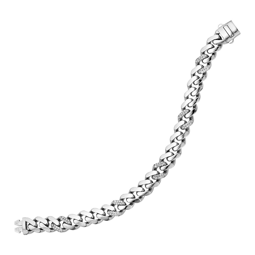 White Gold 14k Polished Women's Curb Chain Bracelet with Diamonds