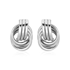 Polished Love Knot Earrings with Interlocking Rings in Sterling Silver