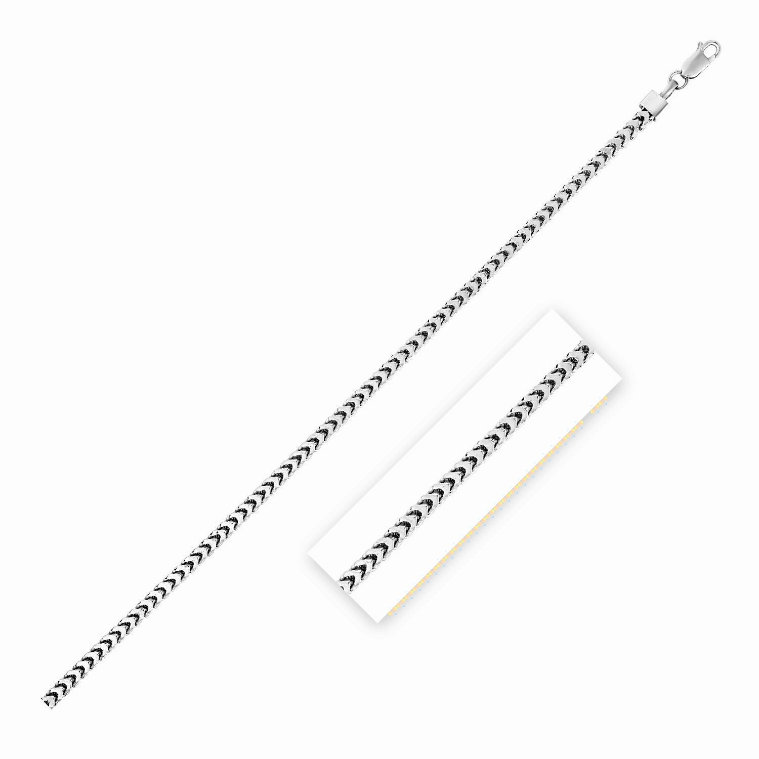 Sterling Silver 3.5mm Rhodium Plated Square Franco Semi Solid Chain