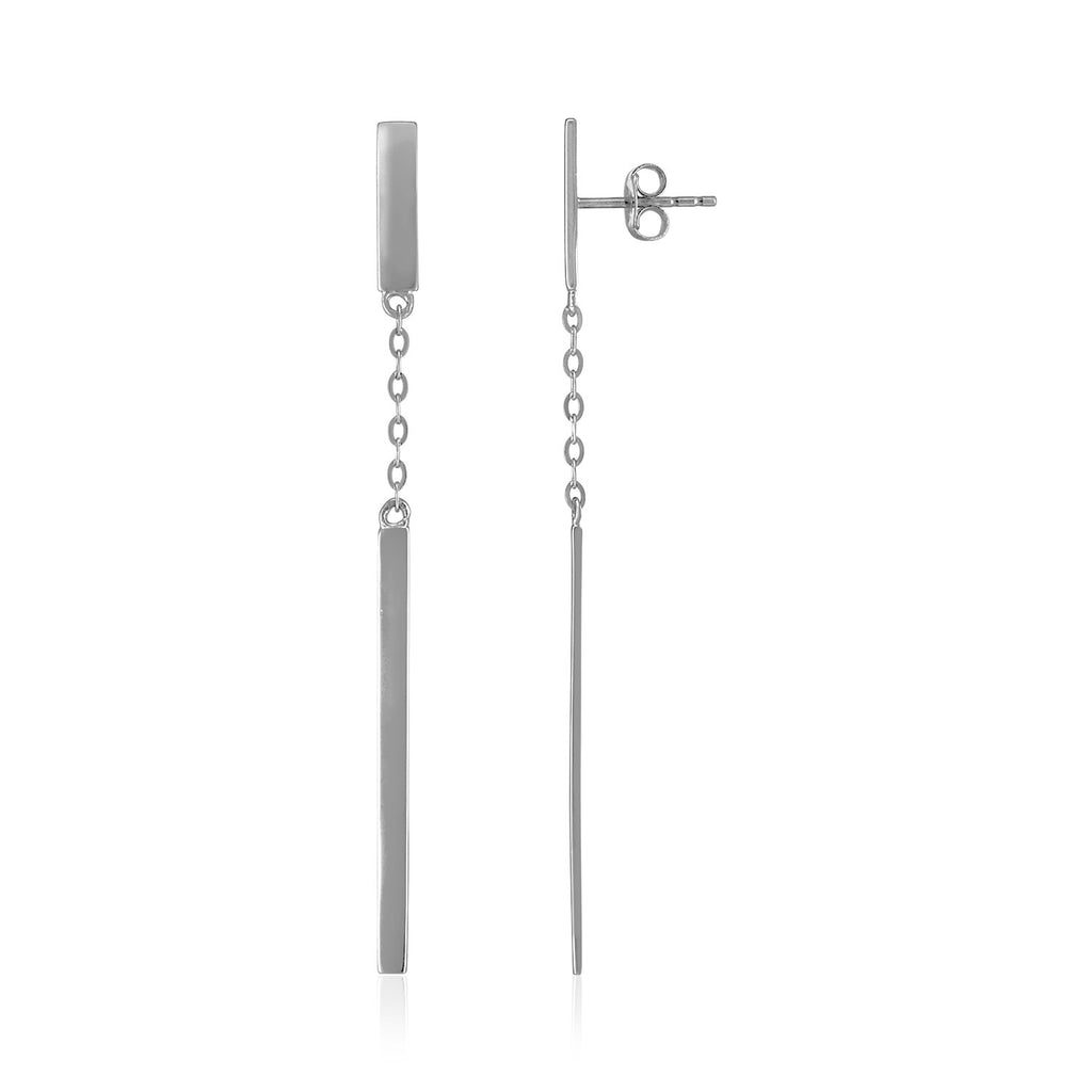 White Gold 14k Polished Bar Drop Earrings with Chain and Bar Drop