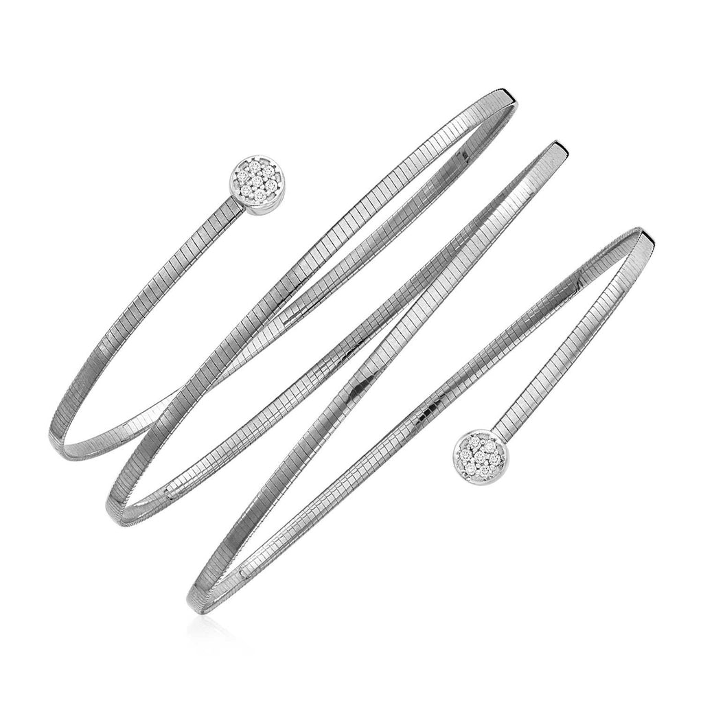 White Gold 14k Spiral WrapAround Bangle Bracelet with Diamonds