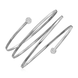 White Gold 14k Spiral WrapAround Bangle Bracelet with Diamonds