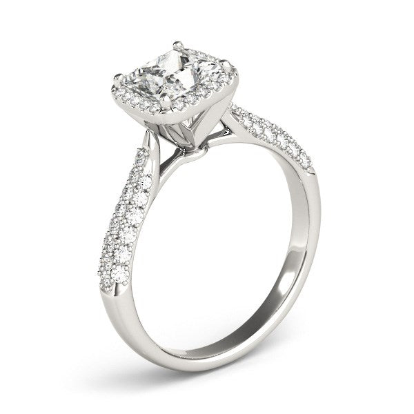 White Gold 14k 1 Halo Pave Band Diamond Engagement Ring