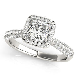 White Gold 14k 1 Halo Pave Band Diamond Engagement Ring