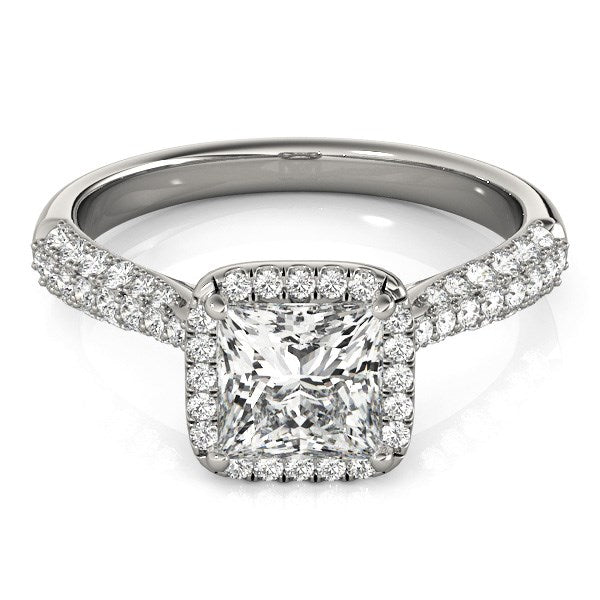 White Gold 14k 1 Halo Pave Band Diamond Engagement Ring