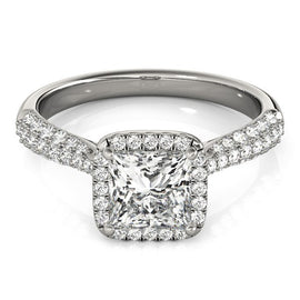 White Gold 14k 1 Halo Pave Band Diamond Engagement Ring