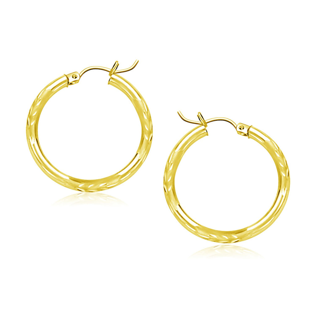 Yellow Gold 14k 20mm Diamond Cut Hoop Earrings with Snap Lock Backing