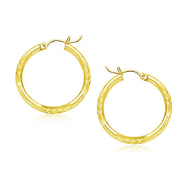 Yellow Gold 14k 20mm Diamond Cut Hoop Earrings with Snap Lock Backing