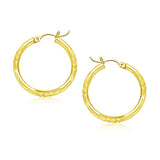 Yellow Gold 14k 20mm Diamond Cut Hoop Earrings with Snap Lock Backing