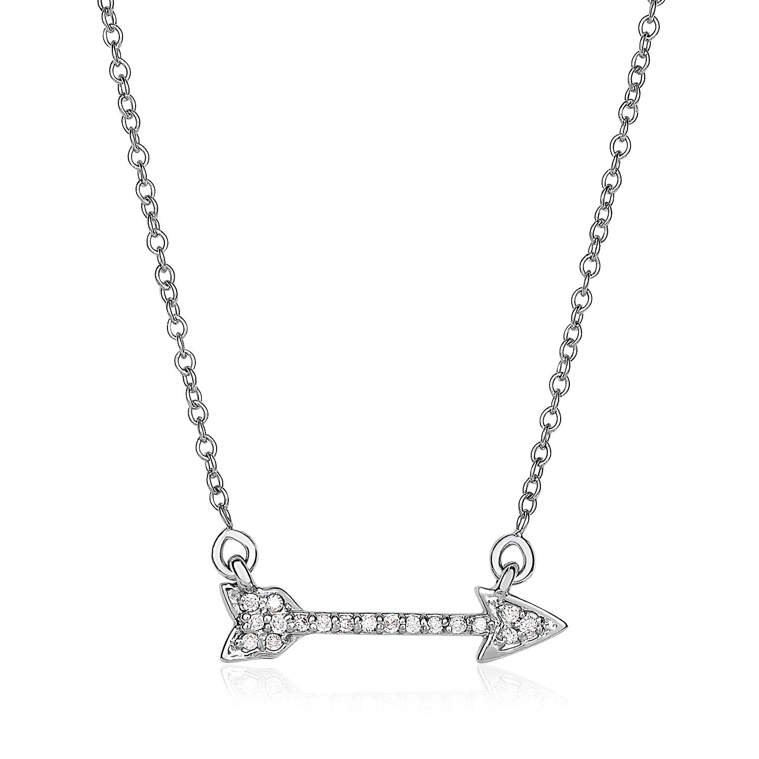 White Gold 14k 18 inch Women's Necklace with Gold and Diamonds Arrow