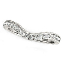 Load image into Gallery viewer, 14k White Gold Milgrained Baroque Curved Diamond Wedding Ring (1/6 cttw)