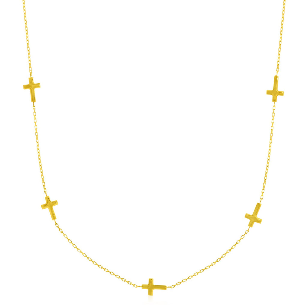 Yellow Gold 14k Women's Chain Necklace with Cross Stations