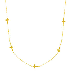 Yellow Gold 14k Women's Chain Necklace with Cross Stations