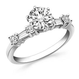 White Gold 14k Round and Baguette Diamonds Engagement Ring
