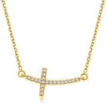 Load image into Gallery viewer, Yellow Gold 14k Diamond Accented Curved Cross Women&#39;s Religious Motif Necklace
