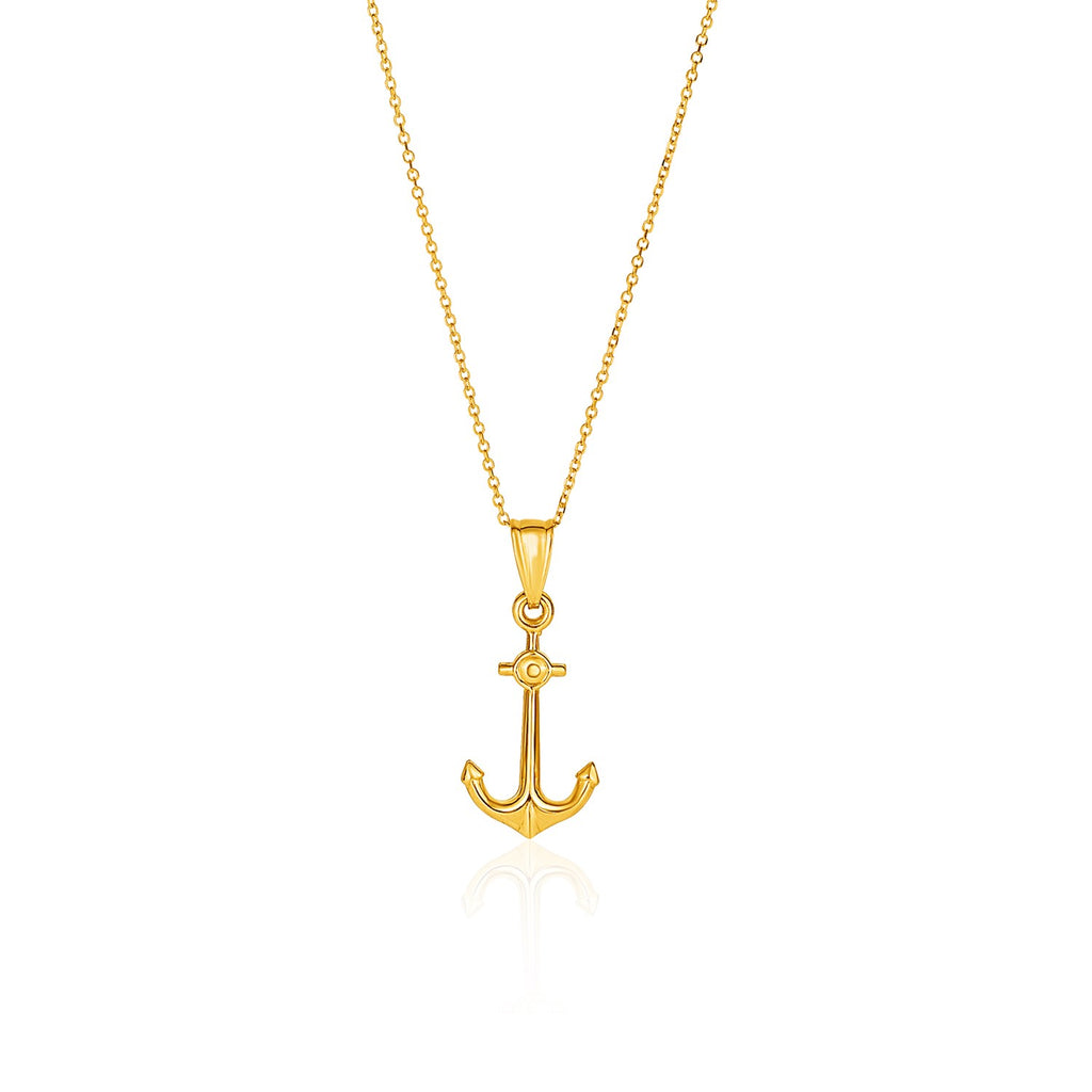 Yellow Gold 14k Classic Cable Chain with Anchor Pendant in Lobster Clasp