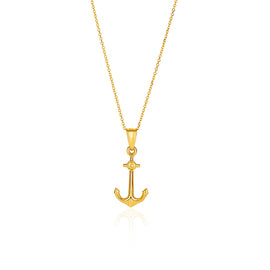 Yellow Gold 14k Classic Cable Chain with Anchor Pendant in Lobster Clasp
