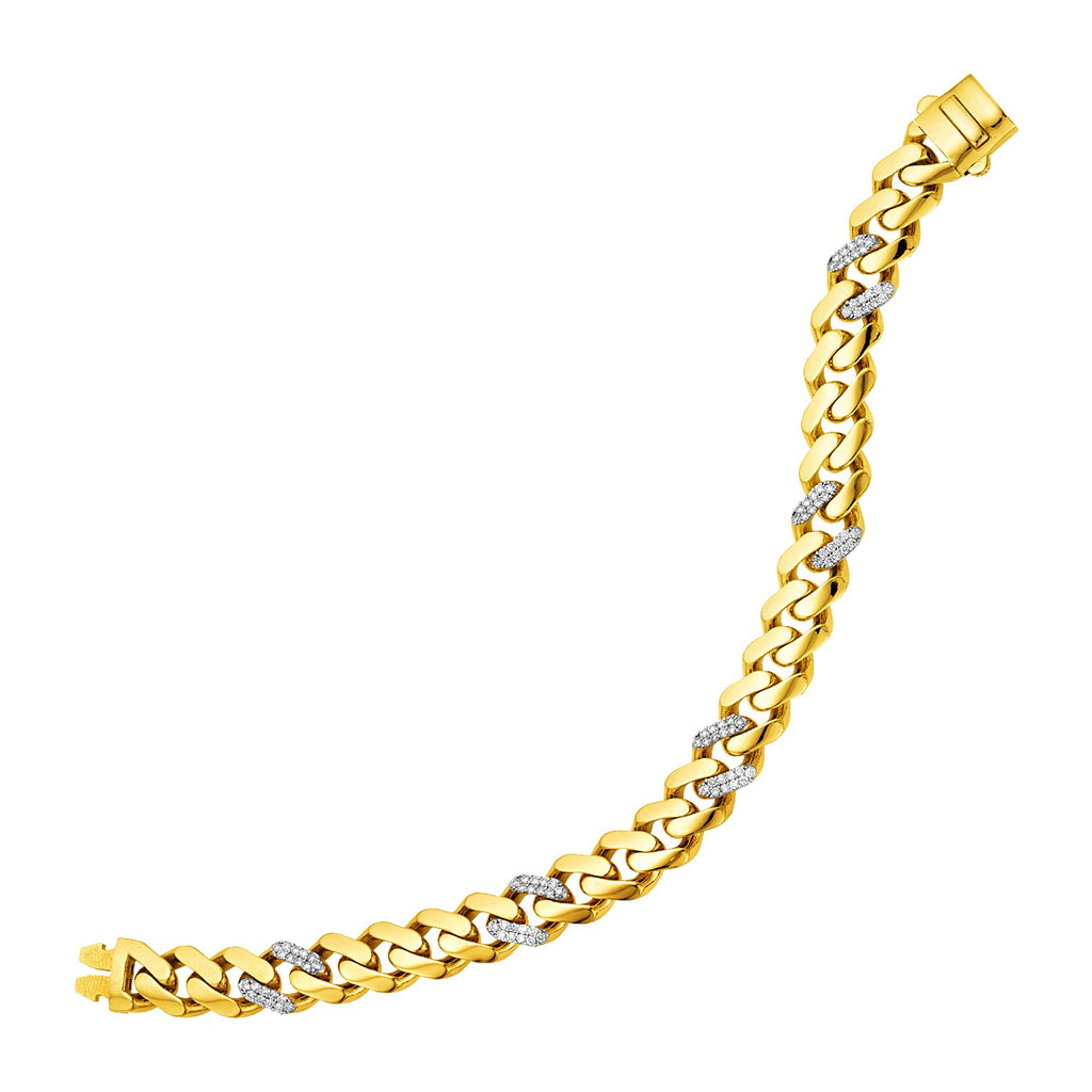 Yellow Gold 14k Polished with Diamonds Women's Curb Chain Bracelet