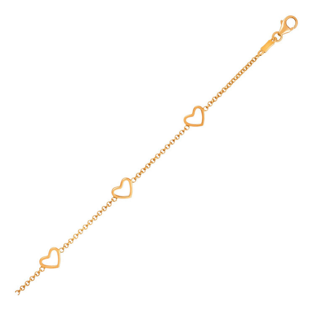 Yellow Gold 14k Childrens Bracelet with Hearts