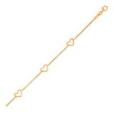 Yellow Gold 14k Childrens Bracelet with Hearts