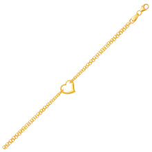 Load image into Gallery viewer, Yellow Gold 14k Double Rolo Chain Anklet with an Open Heart Station