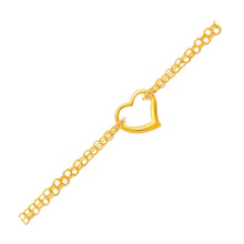 Load image into Gallery viewer, Yellow Gold 14k Double Rolo Chain Anklet with an Open Heart Station