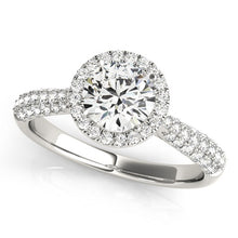Load image into Gallery viewer, 14k White Gold Halo Diamond Engagement Ring with Pave Band (1 1/3 cttw)