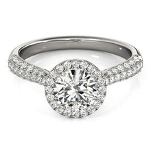Load image into Gallery viewer, 14k White Gold Halo Diamond Engagement Ring with Pave Band (1 1/3 cttw)