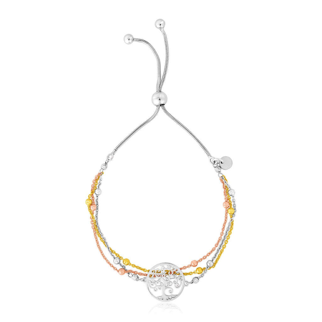 Sterling Silver Three Toned Friendship Women's Fancy Bracelet with Tree of Life Symbol