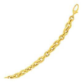 Yellow Gold 14k Shiny and Textured Teardrop and Round Women's Link Bracelet