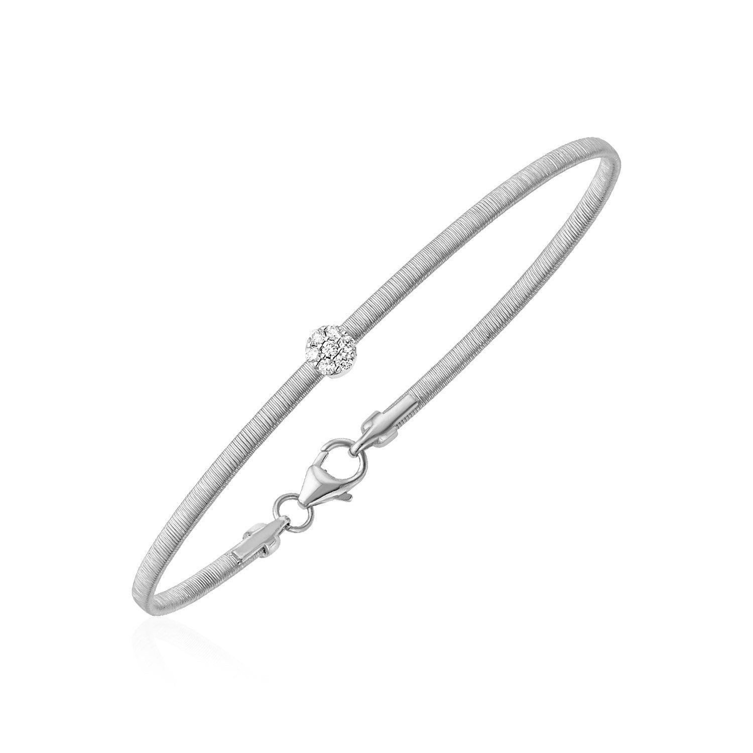 White Gold 14k Bangle with Brushed Texture and Diamonds